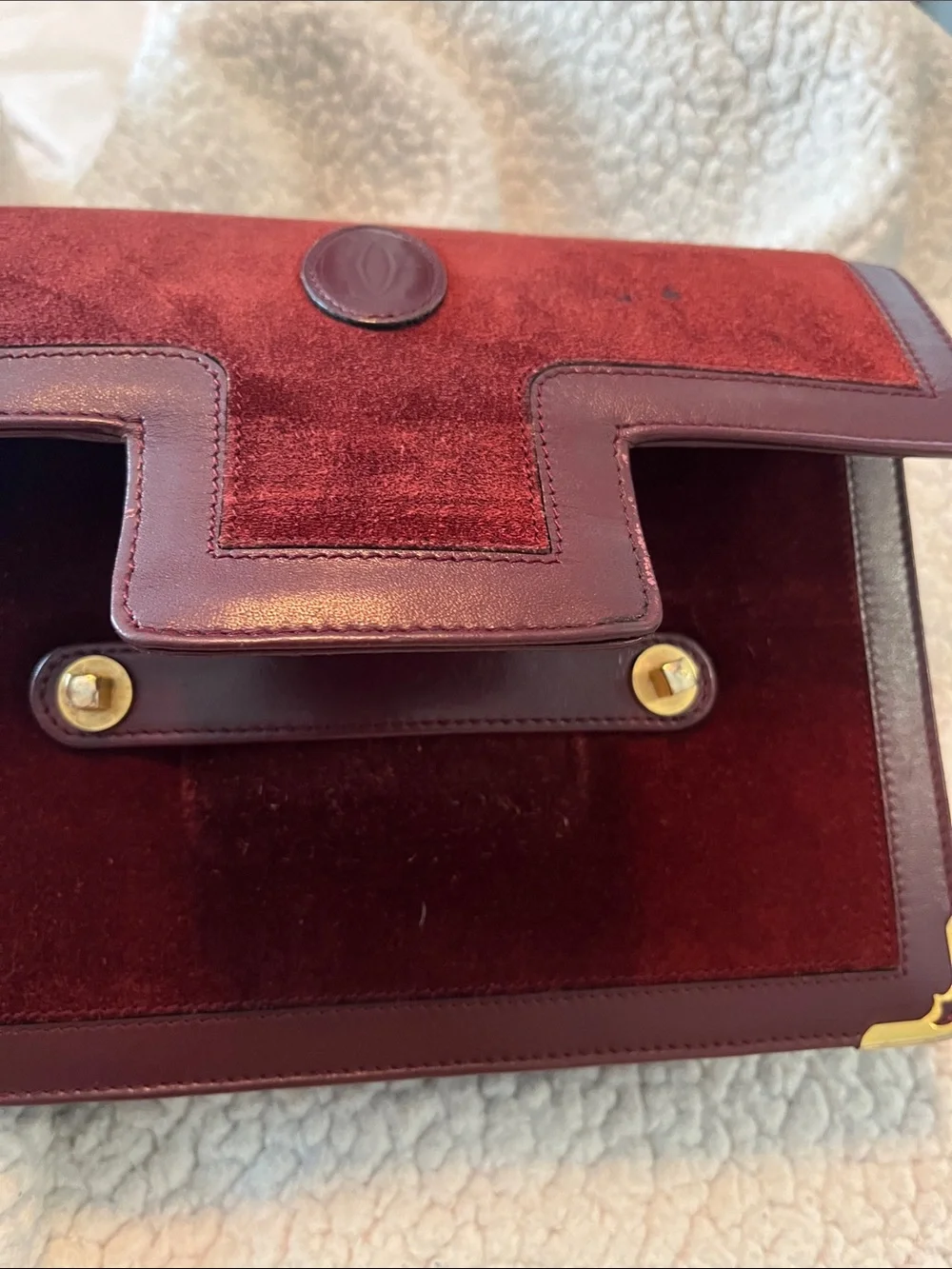 Cartier Burgundy Suede Crossbody Clutch with Gold Hardware - Picture 10 of 14